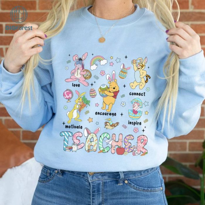 Disney Winnie The Pooh Teacher Easter Day PNG | Cute Pooh Easter Shirt | Disneyland Teacher Bunny Shirt Disneyworld Happy Easter Shirt