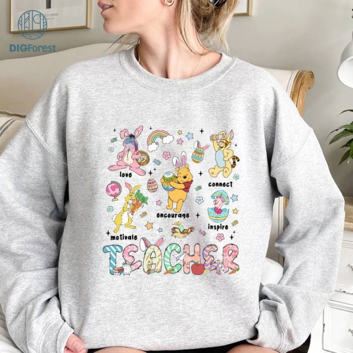 Disney Winnie The Pooh Teacher Easter Day PNG | Cute Pooh Easter Shirt | Disneyland Teacher Bunny Shirt Disneyworld Happy Easter Shirt