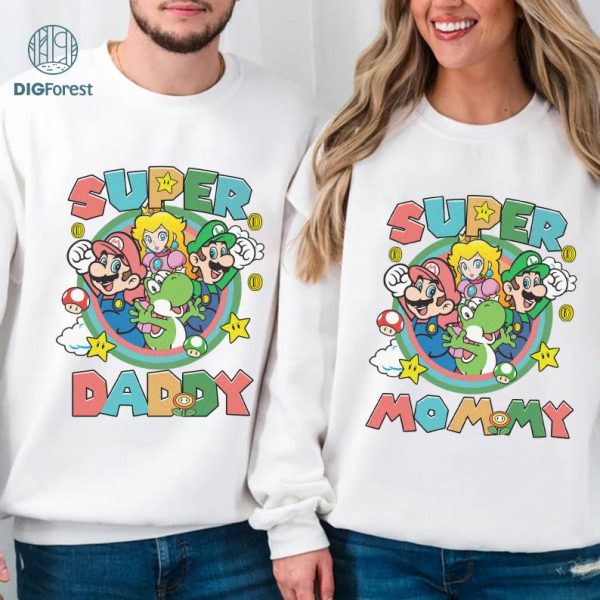 Super Daddy Mommy Bundle, Super Mommio Super Daddio, Super Mario Family, Mother's Day Shirt, Father's Day Shirt, Digital Download