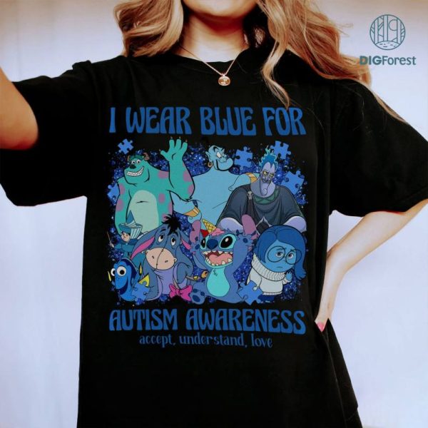 Disney I wear blue for Autism Awareness T-shirt | Stitch Eeyore Sadness Tee | Women Its Ok To Be Different | Autism Support Matching Shirt