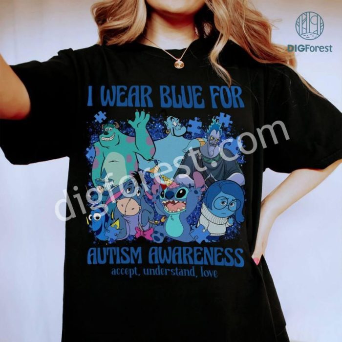 Disney I wear blue for Autism Awareness T-shirt | Stitch Eeyore Sadness Tee | Women Its Ok To Be Different | Autism Support Matching Shirt