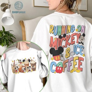 Disney Running on Mickey and Iced Coffee T-shirt, Mickey Mouse Coffee Lovers PNG, WDW Disneyland Family Vacation 2024, Disneyland Trip Shirts