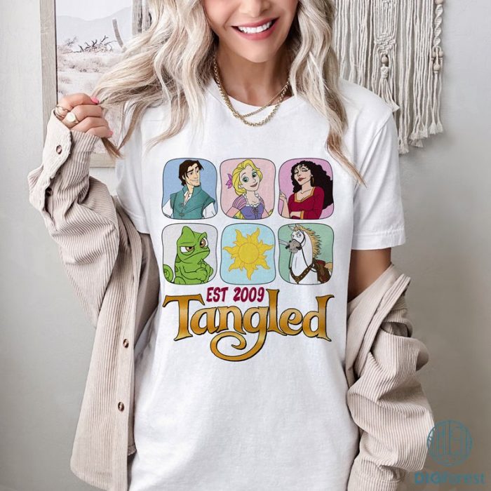 Tangled Characters Group Shot Est 2009 Retro PNG| Rapunzel Flynn Rider Tee | Magic Kingdom Disneyland Family Vacation Holiday Gift