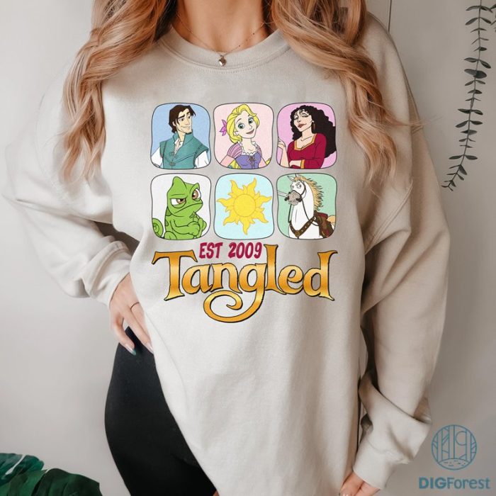 Tangled Characters Group Shot Est 2009 Retro PNG| Rapunzel Flynn Rider Tee | Magic Kingdom Disneyland Family Vacation Holiday Gift