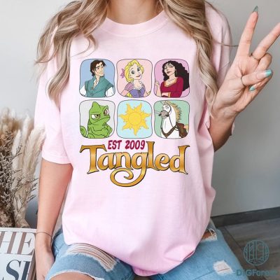 Tangled Characters Group Shot Est 2009 Retro PNG| Rapunzel Flynn Rider Tee | Magic Kingdom Disneyland Family Vacation Holiday Gift Tangled Characters Group Shot Est 2009 Retro PNG| Rapunzel Flynn Rider Tee | Magic Kingdom Disneyland Family Vacation Holiday Gift