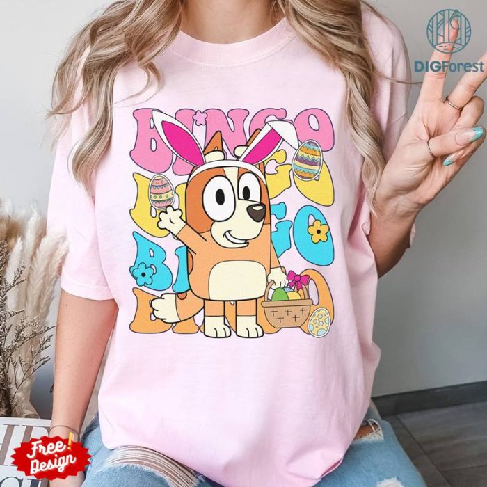 Bluey Bingo Easter PNG | Custom Easter Kids Shirt | Don'T Worry Be Hoppy Easter Bluey Shirt | Chilling With My Peeps | Bluey Easter Gifts