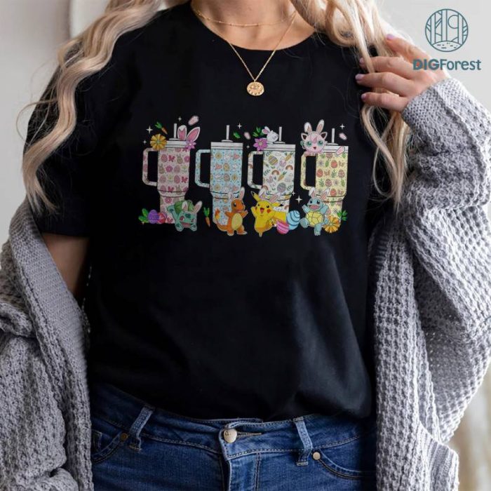 Retro Obsessive Cup Disorder Pokemon Easter PNG Sublimation, Happy Easter Shirt, Rabbit Png, Retro Easter Eggs, spring png stitch