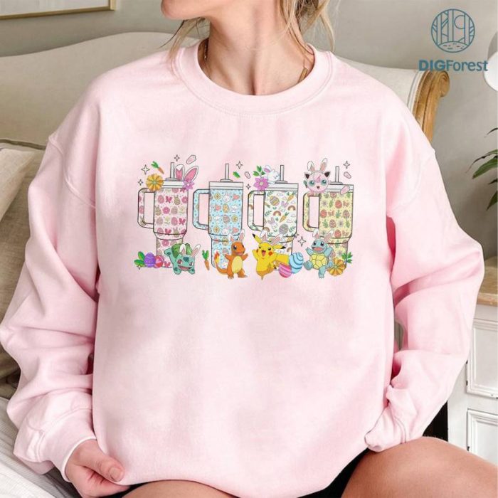 Retro Obsessive Cup Disorder Pokemon Easter PNG Sublimation, Happy Easter Shirt, Rabbit Png, Retro Easter Eggs, spring png stitch