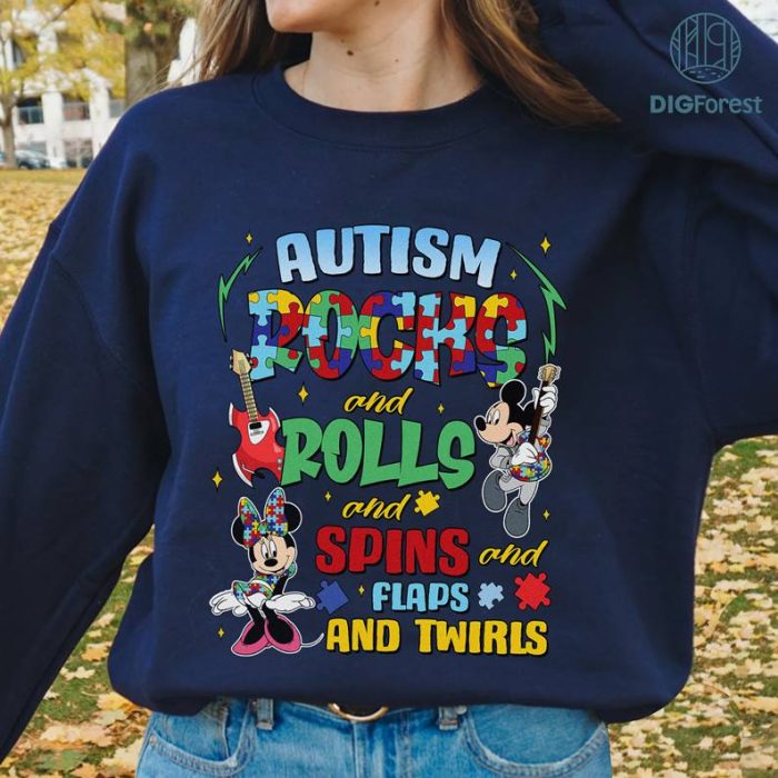 Disney Mickey Autism Rocks And Rolls And Spins And Flaps And Twirls Shirt | Autism Awareness Shirt | Autism Mom Shirt | Autism Disneyland Shirt