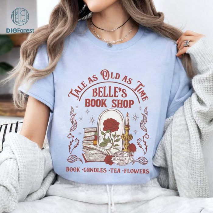 Vintage Tale as Old as Time Shirt, Disney Belle's Book Shop Shirt, Disneyland Princess Shirt, Belle Princess Tee, Book Candles Tea Flowers Shirt