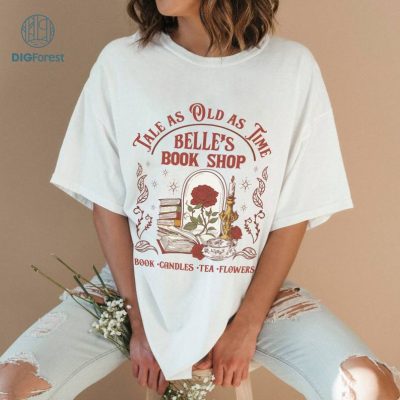 Vintage Tale as Old as Time Shirt, Disney Belle's Book Shop Shirt, Disneyland Princess Shirt, Belle Princess Tee, Book Candles Tea Flowers Shirt