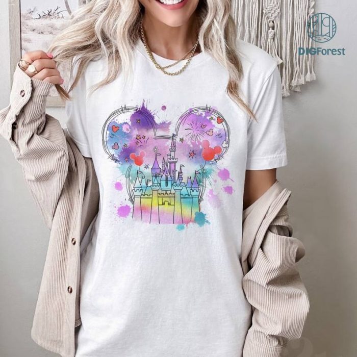 Disneyland Castle Watercolor T-shirt, Disney Watercolor Ears Shirt, Magic Kingdom Tee, Disneyland Women Shirts, Castle Magic World Mouse Vacation