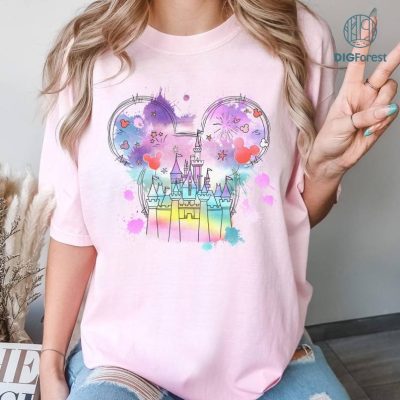 Disneyland Castle Watercolor T-shirt, Disney Watercolor Ears Shirt, Magic Kingdom Tee, Disneyland Women Shirts, Castle Magic World Mouse Vacation