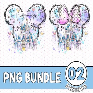 Disney Mickey Mouse Minnie Mouse Watercolor Bundle, Magic Kingdom Family Png, Watercolor Castle Shirt, Mickey Matching Shirt, Mouse Ears Shirt