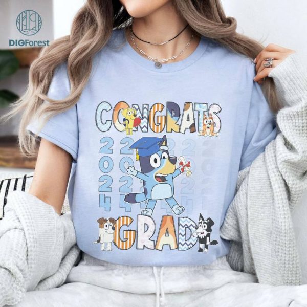 Bluey Congrats Grad 2024 Shirt, Bluey Graduation Shirt, Graduation Shirt Toddler, Class Of 2024 Shirt, Custom Bluey Shirt, Bluey Muffin Tee