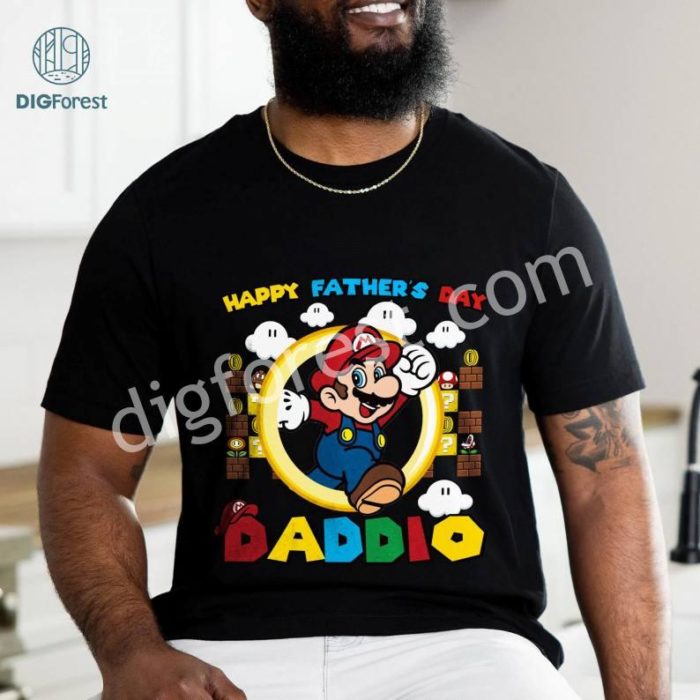 Happy Father's Day Shirt | Super Daddio Game Shirt | New Dad Shirt, Retro Mario Gaming Shirt | Mario Since 1985 | Super Mario Family Shirt