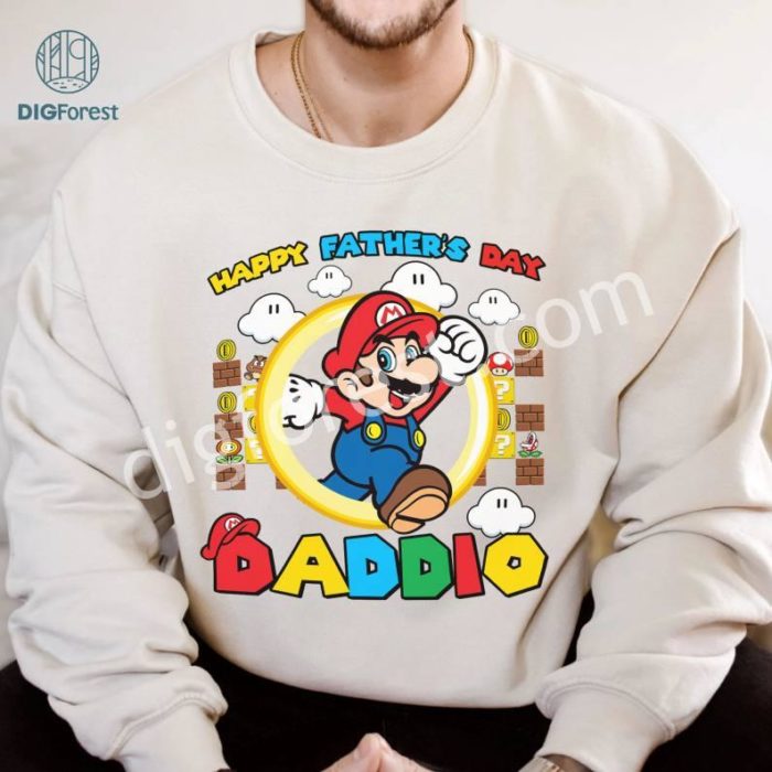 Happy Father's Day Shirt | Super Daddio Game Shirt | New Dad Shirt, Retro Mario Gaming Shirt | Mario Since 1985 | Super Mario Family Shirt