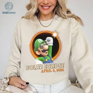 Mario Luigi Total Solar Eclipse PNG, Super Mario Shirt, Totality Shirt, Solar Eclipse 2024 Shirt, April 8Th 2024, Moon Astronomy Shirt