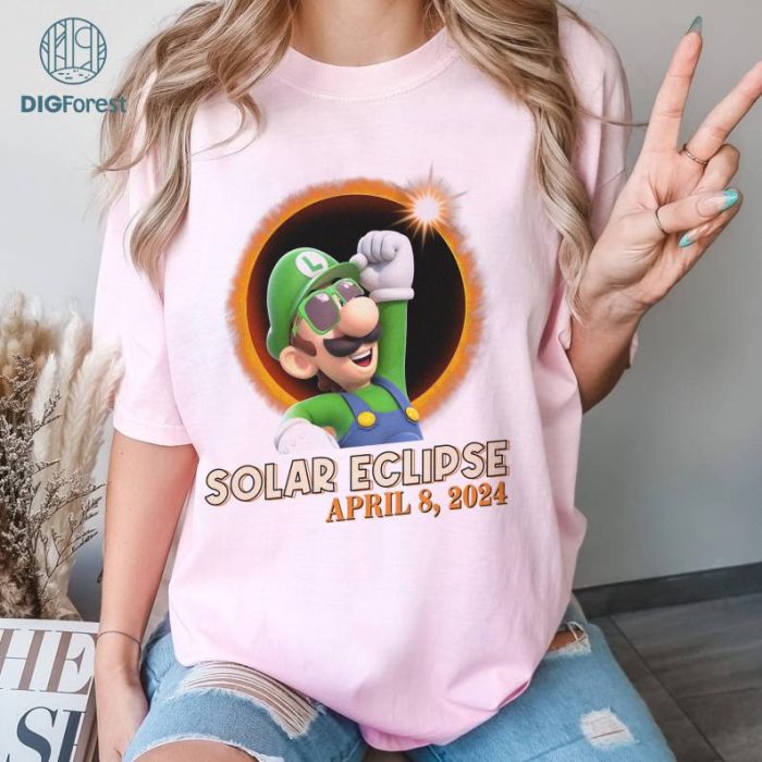 Mario Luigi Total Solar Eclipse PNG, Super Mario Shirt, Totality Shirt, Solar Eclipse 2024 Shirt, April 8Th 2024, Moon Astronomy Shirt