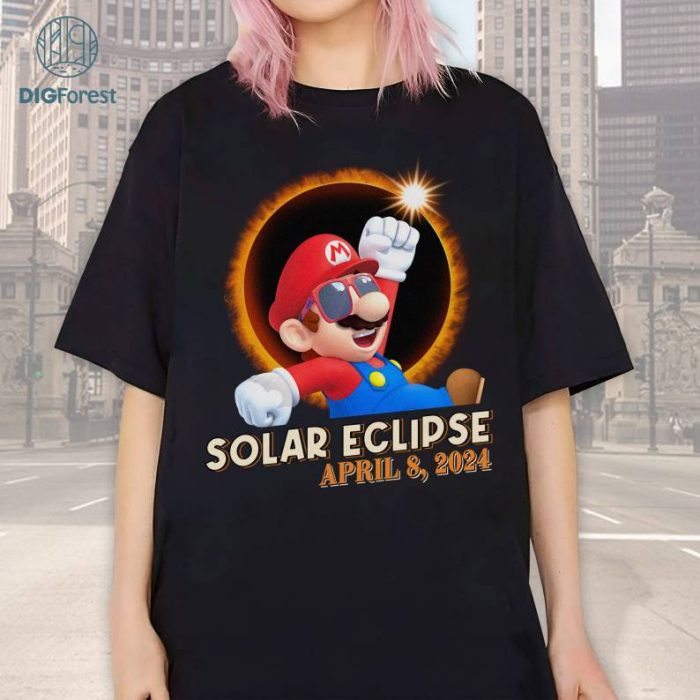 Mario Total Solar Eclipse PNG, Super Mario Shirt, Totality Shirt, Solar Eclipse 2024 Shirt, April 8Th 2024, Moon Astronomy Shirt
