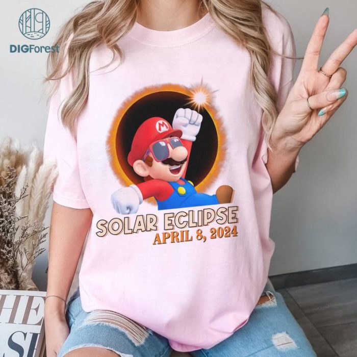 Mario Total Solar Eclipse PNG, Super Mario Shirt, Totality Shirt, Solar Eclipse 2024 Shirt, April 8Th 2024, Moon Astronomy Shirt