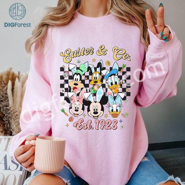 Disney Vintage Mickey & Co Est 1928 Easter PNG, Mickey And Friends Happy Easter Matching, WDW Disneyland Family Easter Bunny Eggs Shirt