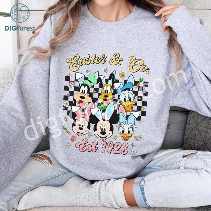 Disney Vintage Mickey & Co Est 1928 Easter PNG, Mickey And Friends Happy Easter Matching, WDW Disneyland Family Easter Bunny Eggs Shirt