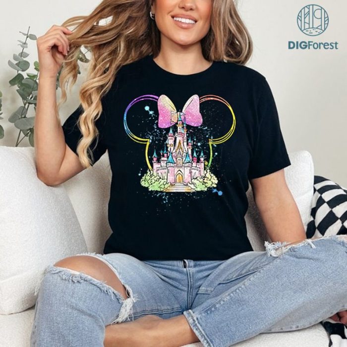 Disney Watercolor Disneyland Mickey Castle PNG, Disneyland Girl Vacation Shirt, Disneyworld Girls Trip 2023, Girl Princess Christmas Shirt