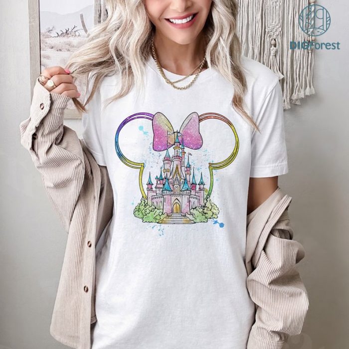 Disney Watercolor Disneyland Mickey Castle PNG, Disneyland Girl Vacation Shirt, Disneyworld Girls Trip 2023, Girl Princess Christmas Shirt