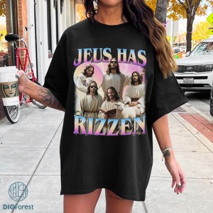 Jesus Has Rizzen Vintage T-Shirt, Retro 90s Graphic PNG, Funny Shirts, Distressed Cotton Shirt, Oversized Bootleg Tees, Gift For Him