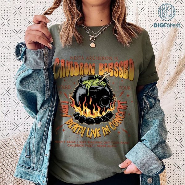 Nesta Archeron ACOTAR Cauldron Blessed Lady Death Band PNG |Sarah J Maas Velaris Crescent City Rhysand Cassian SJM Licensed Bookish Shirt