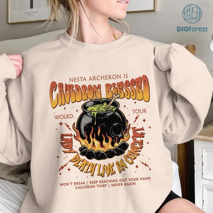 Nesta Archeron ACOTAR Cauldron Blessed Lady Death Band PNG |Sarah J Maas Velaris Crescent City Rhysand Cassian SJM Licensed Bookish Shirt