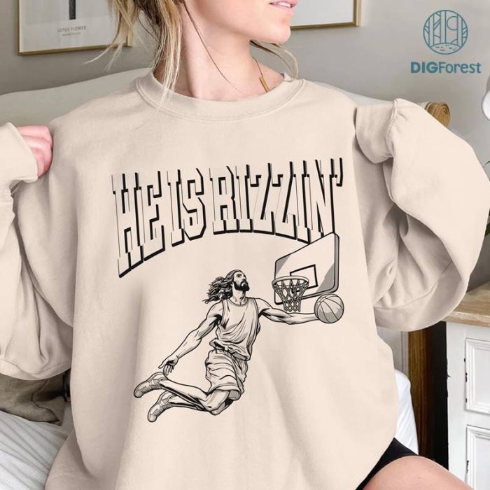 Vintage Jesus Has Rizzen PNG, Christian Sweatshirt, Easter Jesus Shirt, Jesus Basketball Shirt, Jesus Playing Basketball, Religious