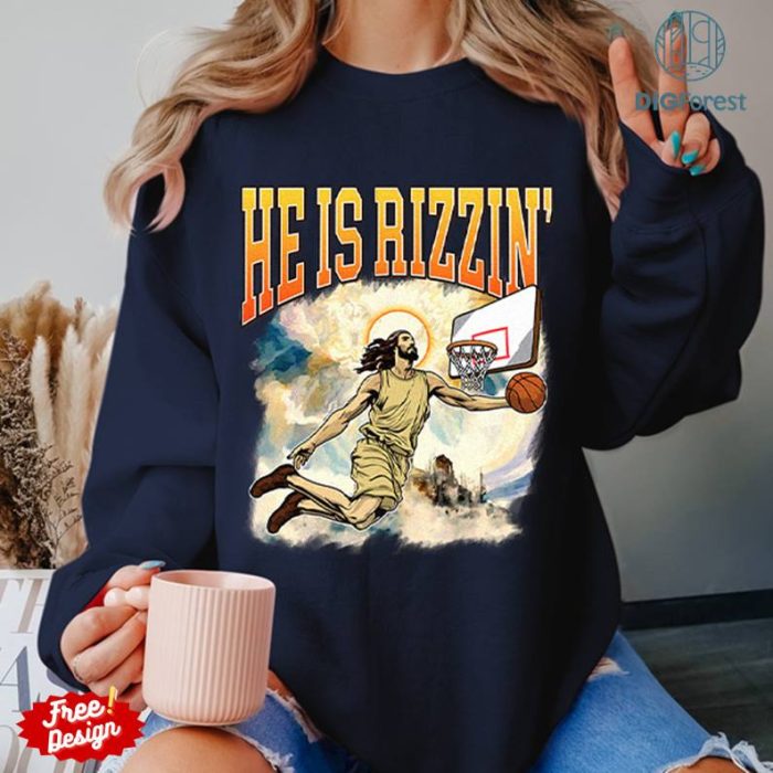 Vintage Jesus Has Rizzen PNG, Christian Sweatshirt, Easter Jesus Shirt, Jesus Basketball Shirt, Jesus Playing Basketball, Religious