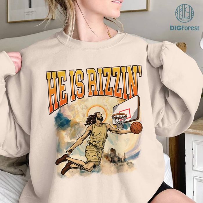 Vintage Jesus Has Rizzen PNG, Christian Sweatshirt, Easter Jesus Shirt, Jesus Basketball Shirt, Jesus Playing Basketball, Religious