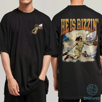 He Is Rizzin Shirt – Funny Jesus Basketball Meme Tee | Christian Easter Humor Shirt
