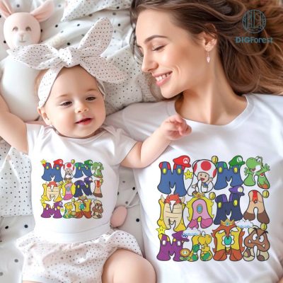 Super Mario Mama and Mini Bundle, Mama Shirt, Mini Shirt, WDW Mom Daughter Trip, Gamer Mom, Mothers Day Shirt, Mama Gift, Digital Download