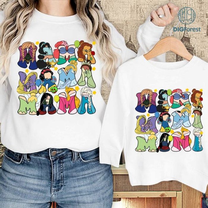 Disneyland Princess Mama and Mini BUndle, Mama Minnie Png, Disney Princess Mom Shirt, WDW Mom Daughter Trip, Mothers Day, Mama Gift, Digital Download