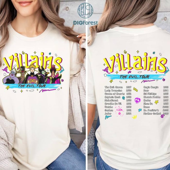 Disney Villains Evil Tour Vintage PNG, Disneyland Evil Queens Tee, Retro Disneyland Villains Characters Concert Music Shirt Evil Friends Matching