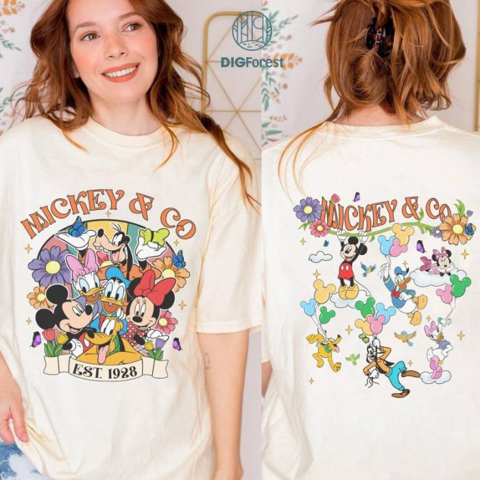 Two-Side Disneyland Mickey & Co Est 1928, Vintage T-shirt Disney Mickey And Friends Group Matching Tee Disneyland Family Vacation 2024 Birthday Trip