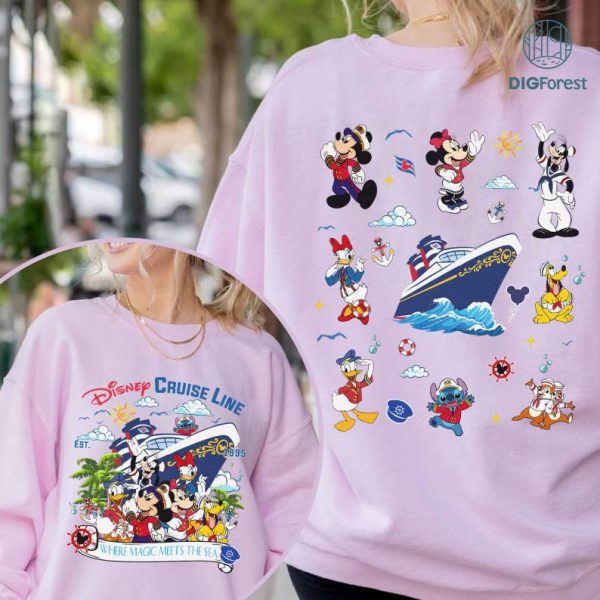 Two-sided Disney Mickey & Friends Disneyland Cruise Line Est 1995 Shirt, Where Magic Meets The Sea, Family Cruise Trip 2024, Disneyland Wish Dream