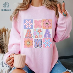 Mothers Day Mama Checkered Cute Vintage Shirt | Mama Floral Shirt | Mother's Day Gift For Mom | Mama Flower Shirt