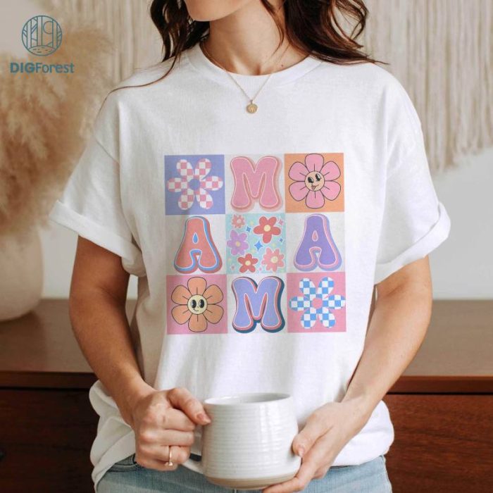 Mothers Day Mama Checkered Cute Vintage Shirt | Mama Floral Shirt | Mother's Day Gift For Mom | Mama Flower Shirt