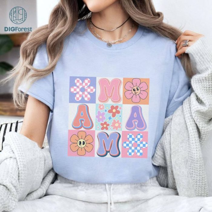 Mothers Day Mama Checkered Cute Vintage Shirt | Mama Floral Shirt | Mother's Day Gift For Mom | Mama Flower Shirt