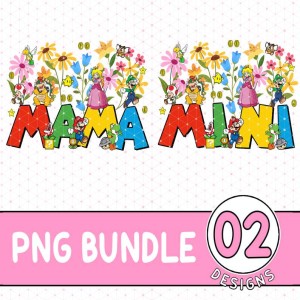 Floral Super Mario Mama and Mini Matching Shirt | Mother'S Day Shirt | Super Mom Shirt | Mother and Son Matching Tee | Mario Mom Shirt