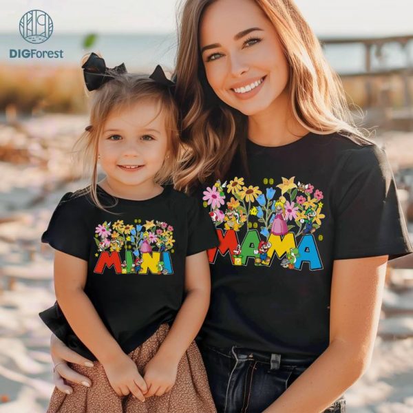 Floral Super Mario Mama and Mini Matching Shirt | Mother'S Day Shirt | Super Mom Shirt | Mother and Son Matching Tee | Mario Mom Shirt