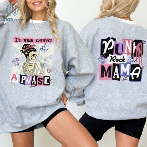 Skeleton Punk rock Moms Club Tshirt | emo Mama Shirt | mama tour shirt | Tattooed Mother gift, it was Never a Phase Pop Punk Shirt