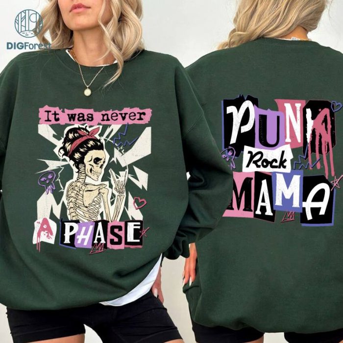 Skeleton Punk rock Moms Club Tshirt | emo Mama Shirt | mama tour shirt | Tattooed Mother gift, it was Never a Phase Pop Punk Shirt