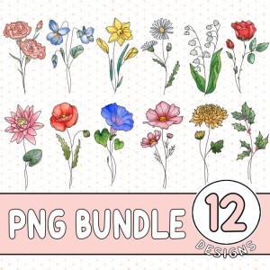 Nana/ Mama/ Auntie/ Mimi's Garden Birth Month Png Bundle, Birth Month Wildflowers Png, Mother's Day Png, Gift For Mom Png, Kid Names Png