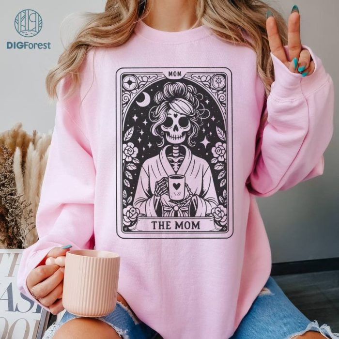 Mother's Day Tarot The Mom Simple Black Shirt | Woman Skeleton Mother Design, Witchy Vibes Skull Mama Shirt